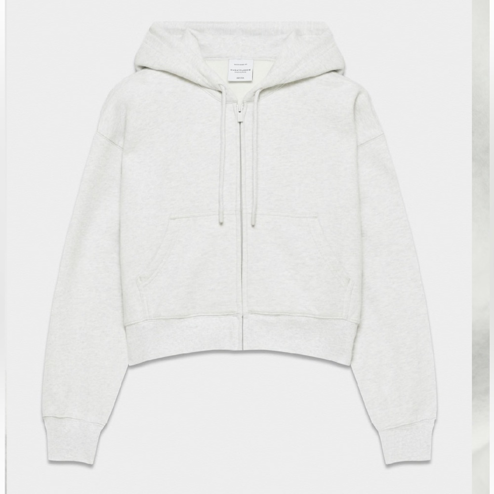 Aritzia Cozy Sweatfleece Boyfriend Boxy Zip Hoodie, M, Heather Cloud White